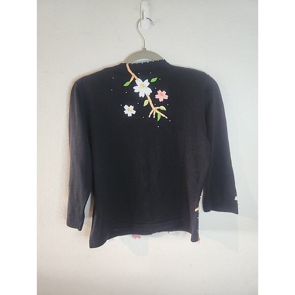 Berek Long Sleeve Button Down Floral Beaded Cardigan Sweater Petite Medium M - Picture 7 of 8